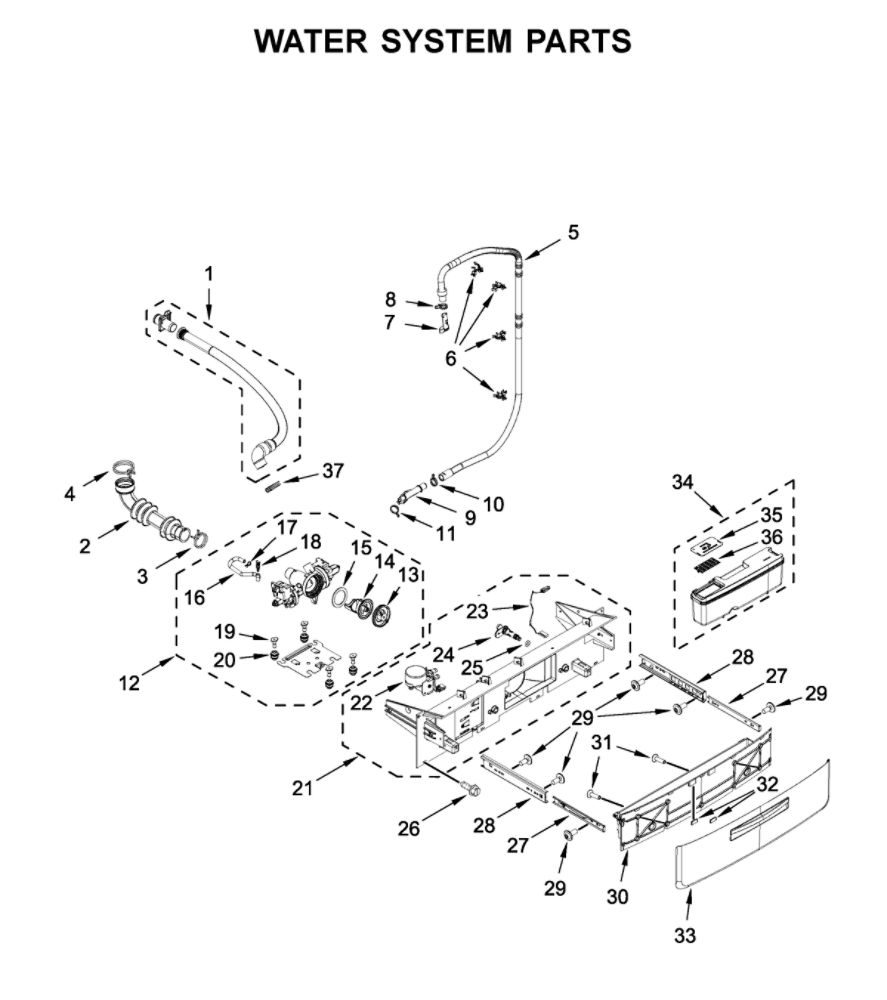 Water System Parts Diagram and Parts List for WFW8620HC2  Whirlpool Washer