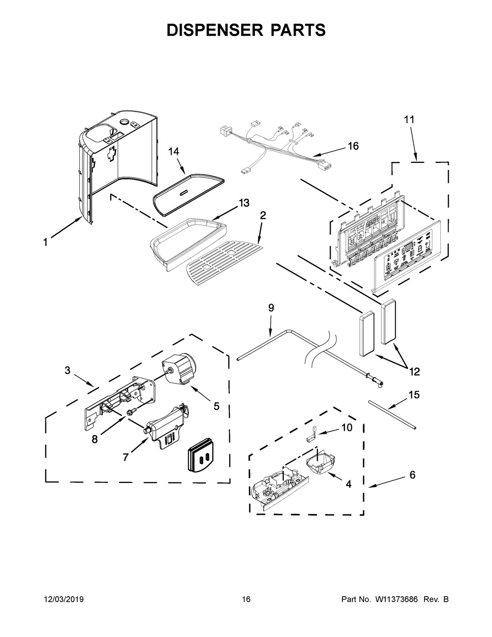 Dispenser Parts Diagram and Parts List for KRSC703HBS00  Whirlpool Refrigerator