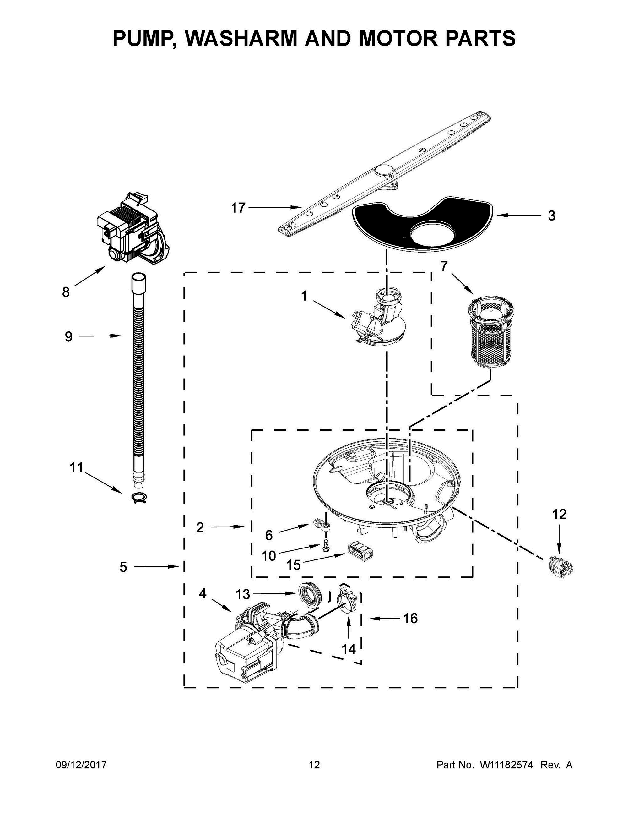 07 - PUMP, WASHARM AND MOTOR PARTS Diagram and Parts List for WDF330PAHD1  Whirlpool Dishwasher