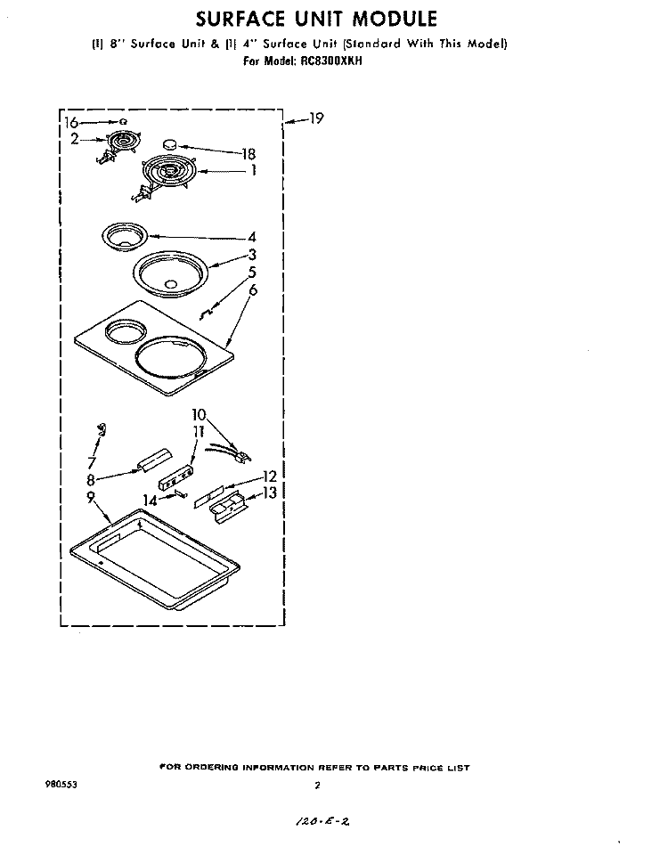 SURFACE UNIT MODULE Diagram and Parts List for RC8300XKH  Whirlpool Cooktop