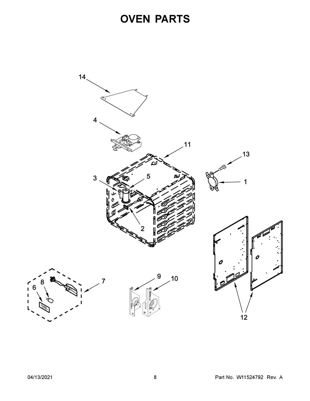 Oven Parts Diagram and Parts List for KFDC506JPA01  Whirlpool Range