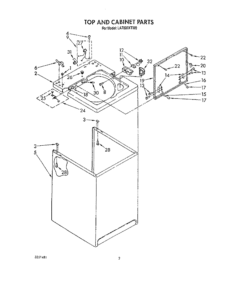 TOP AND CABINET, LIT/OPTIONAL Diagram and Parts List for LA7800XTG0  Whirlpool Washer