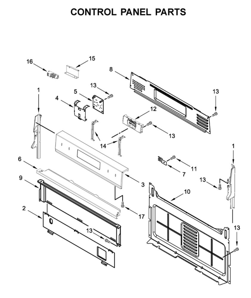 Control Panel Parts Diagram and Parts List for WFG525S0JZ1  Whirlpool Range