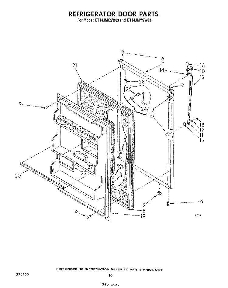 REFRIGERATOR DOOR Diagram and Parts List for ET14JMYSG03  Whirlpool Refrigerator