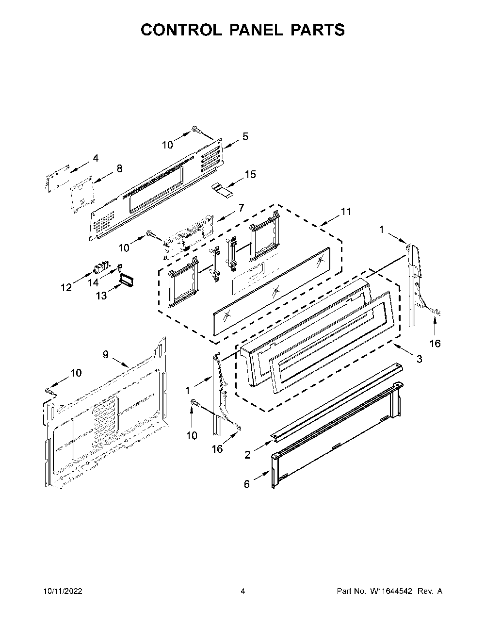 Control Panel Parts Diagram and Parts List for KFGG500ESS6  KitchenAid Range