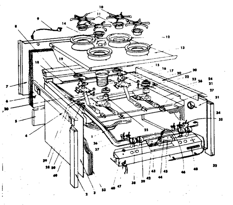 Top Section And Outer Body Parts Diagram and Parts List for 1553546701  Kenmore Range