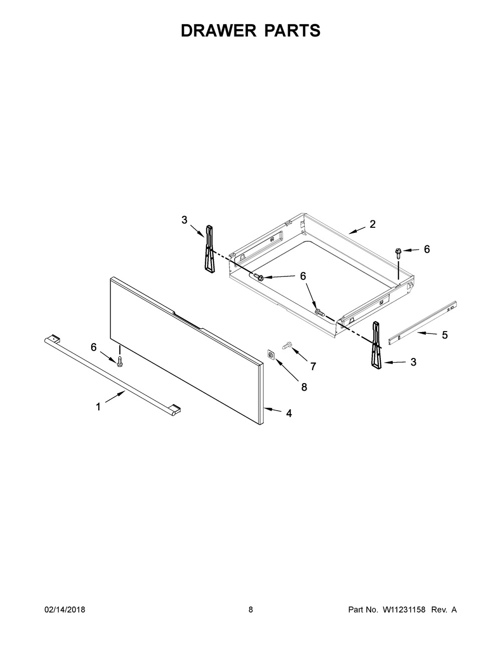 Drawer Parts Diagram and Parts List for IEL730CS2  Whirlpool Range
