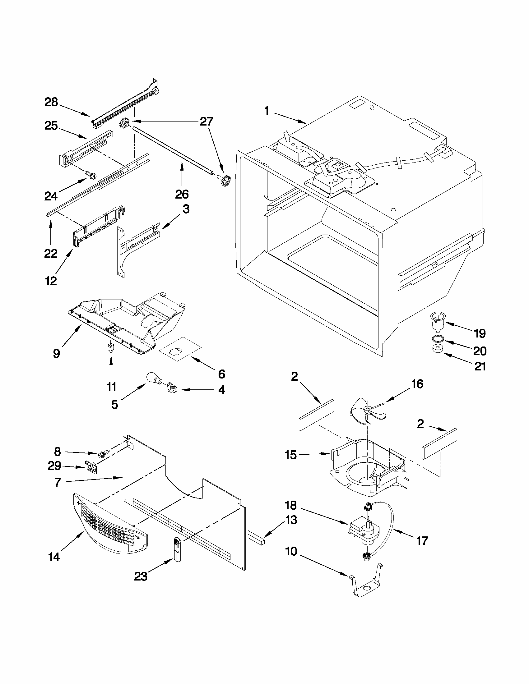Freezer Liner Parts Diagram and Parts List for 59669989012  Kenmore Refrigerator