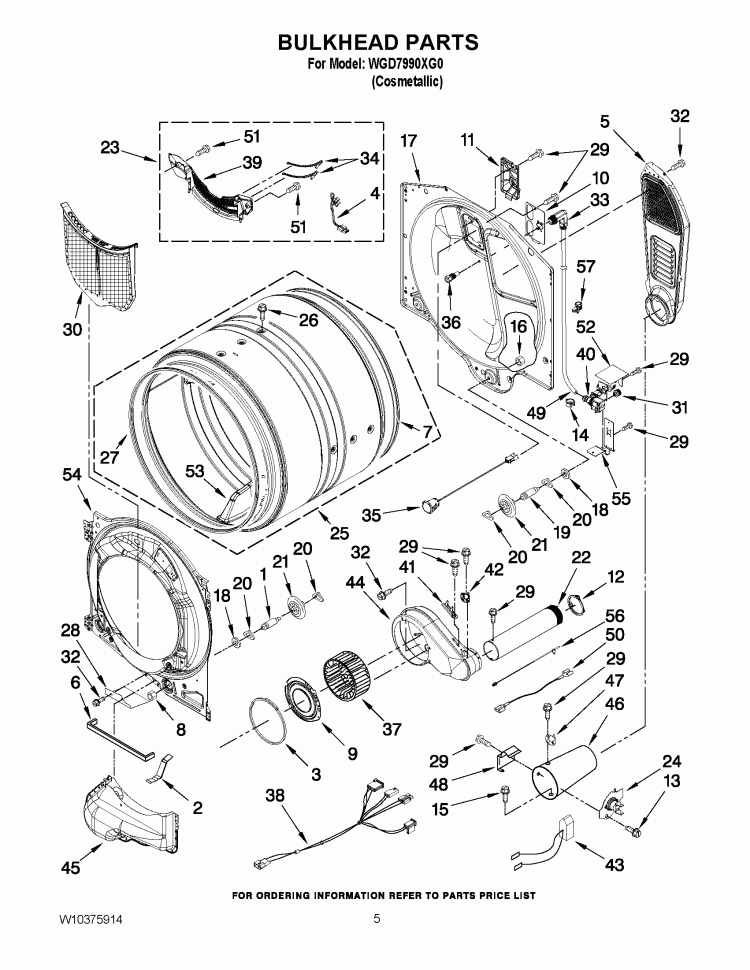 BULKHEAD PARTS Diagram and Parts List for WGD7990XG0  Whirlpool Dryer