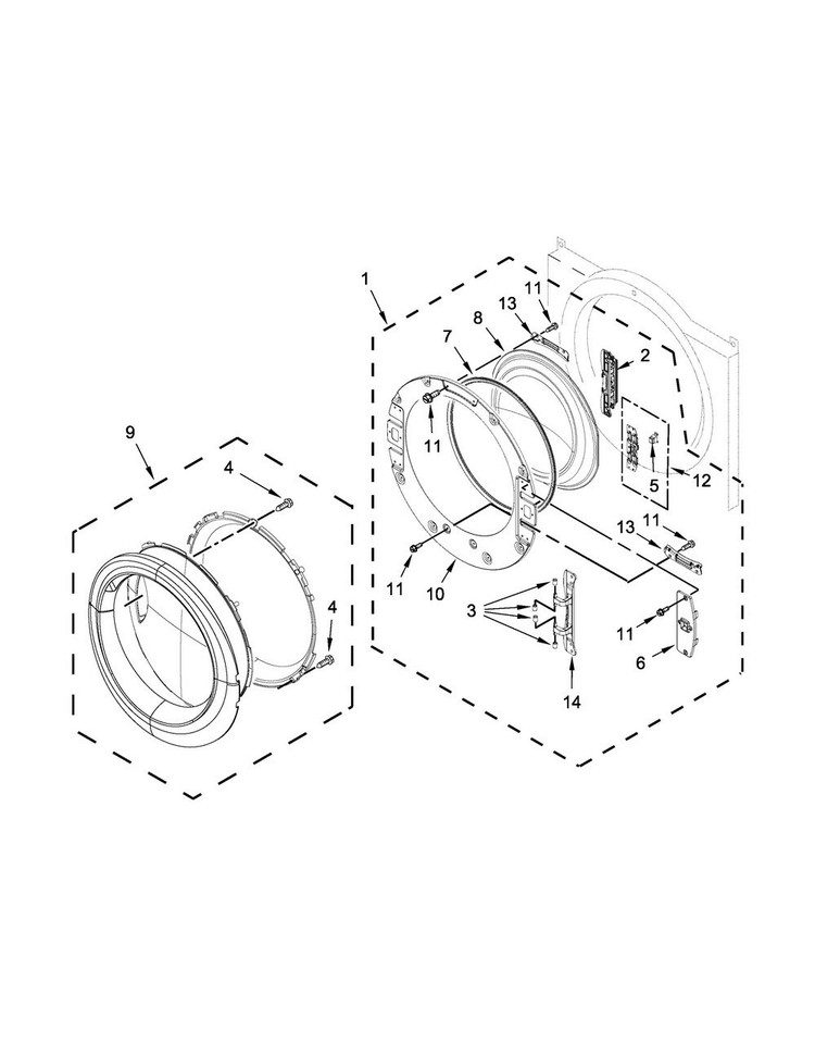 Door Parts Diagram and Parts List for WGD7505FW0  Whirlpool Dryer