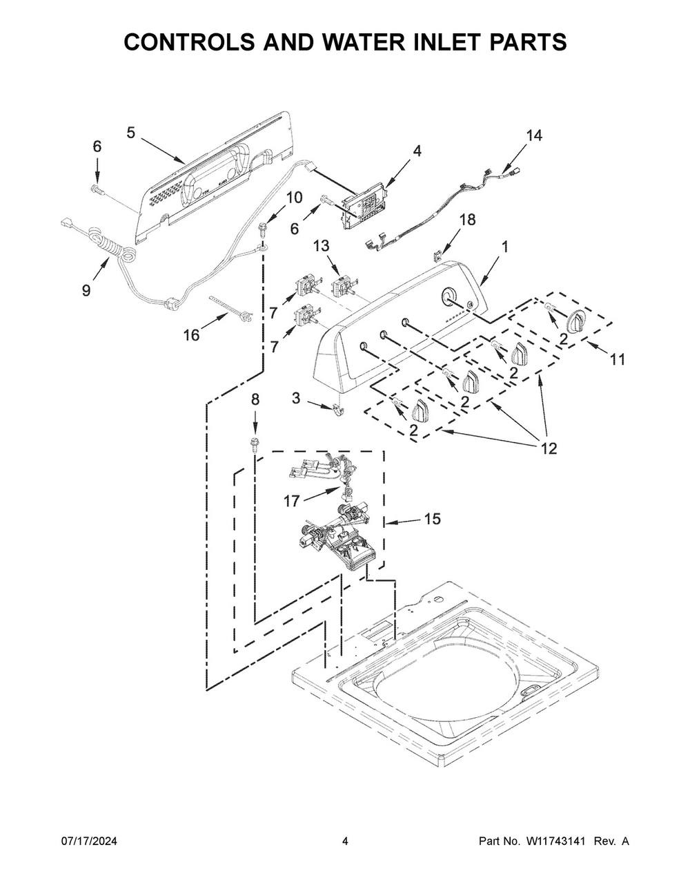 03 - Controls And Water Inlet Parts Diagram and Parts List for 2DWTW4705EW3  Whirlpool Washer