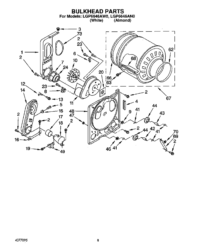 BULKHEAD Diagram and Parts List for LGP6646AW0  Whirlpool Dryer