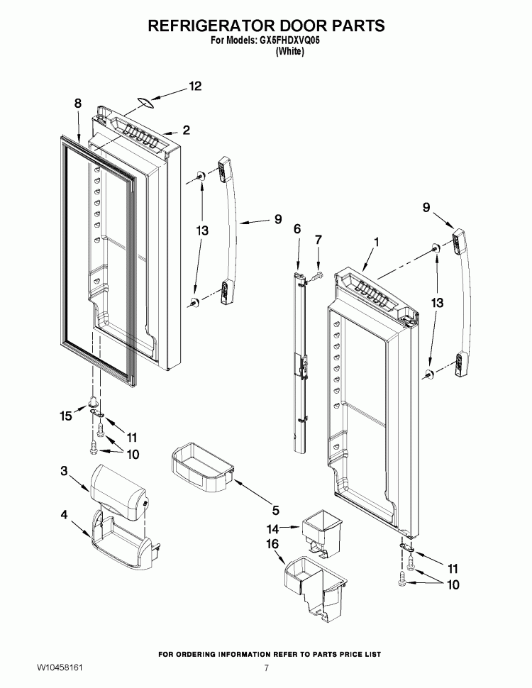 REFRIGERATOR DOOR PARTS Diagram and Parts List for GX5FHDXVQ05  Whirlpool Refrigerator