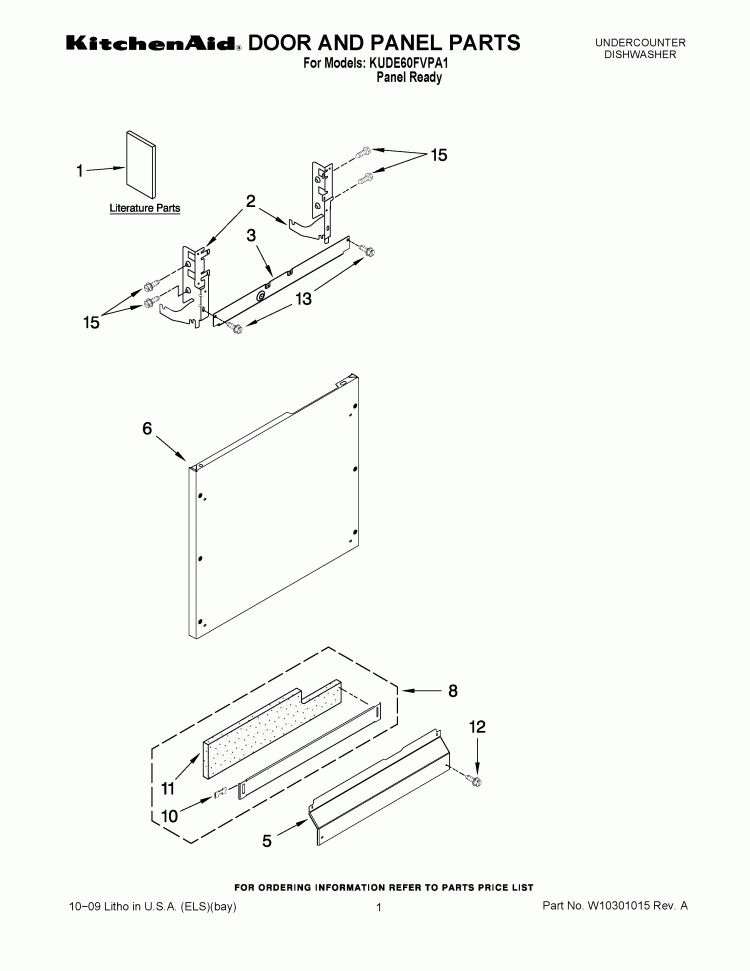 DOOR AND PANEL PARTS Diagram and Parts List for KUDE60FVPA1  KitchenAid Dishwasher