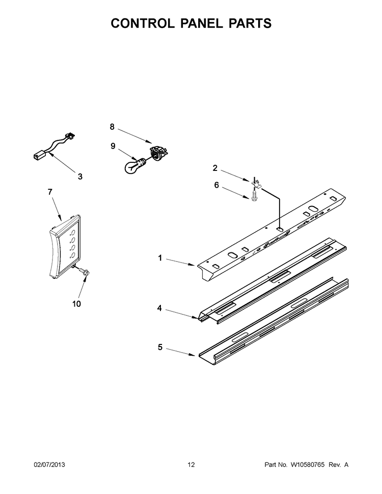 CONTROL PANEL PARTS Diagram and Parts List for KSSC48QVS05  KitchenAid Refrigerator