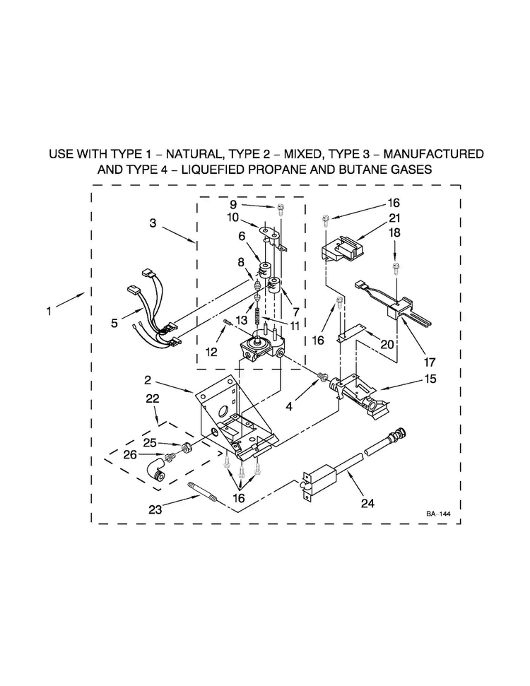3402856 Burner Assembly Diagram and Parts List for LTG5243DQC  Whirlpool Washer Dryer Combo