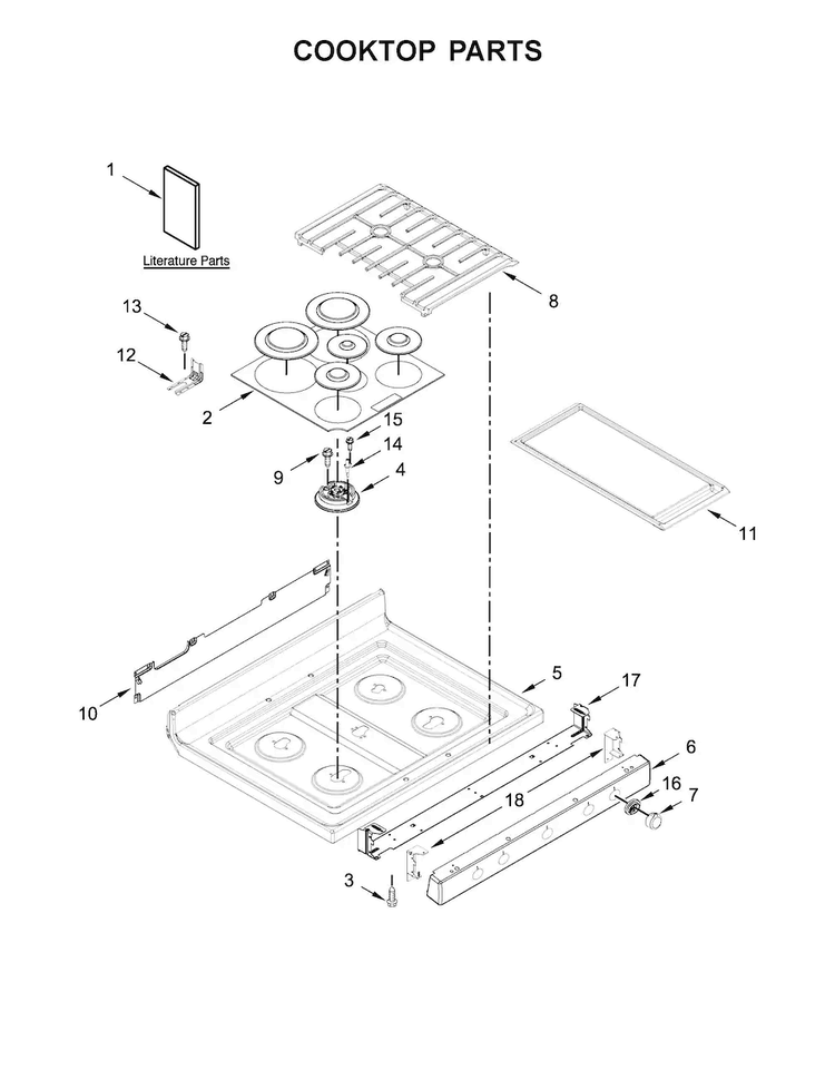 Cooktop Parts Diagram and Parts List for KFGG500EBL1  KitchenAid Range