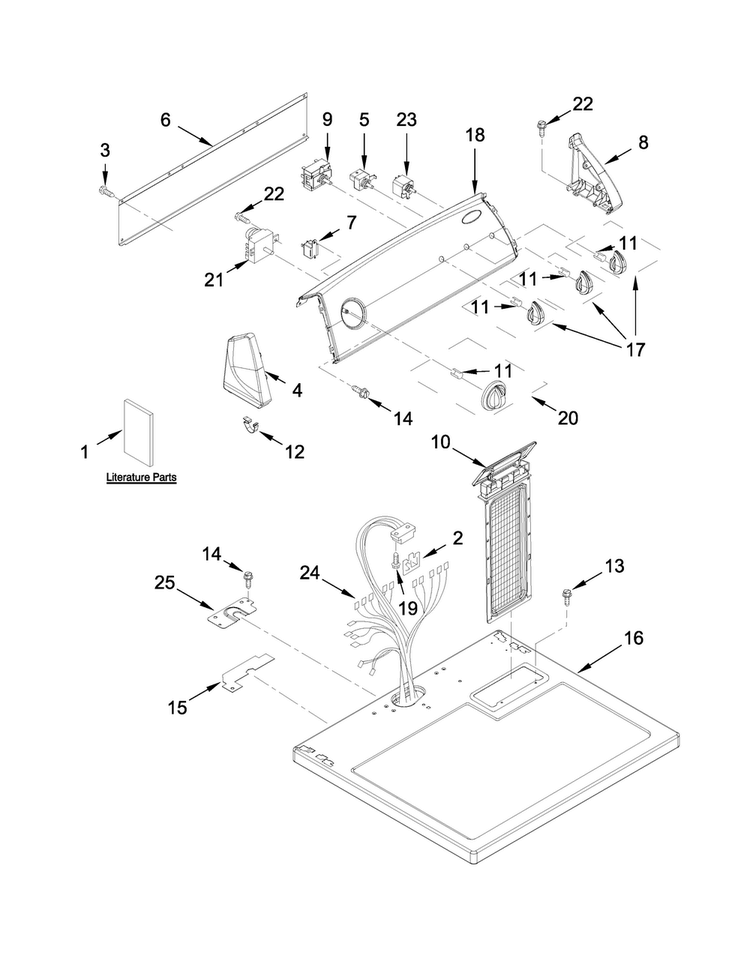 Top And Console Parts Diagram and Parts List for 1CWED4900DW0  Whirlpool Dryer