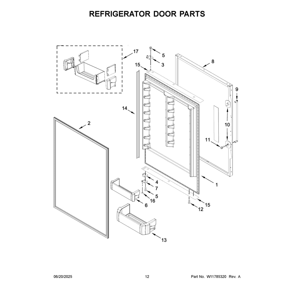 Refrigerator Door Parts Diagram and Parts List for KBBR306ESS06  KitchenAid Refrigerator