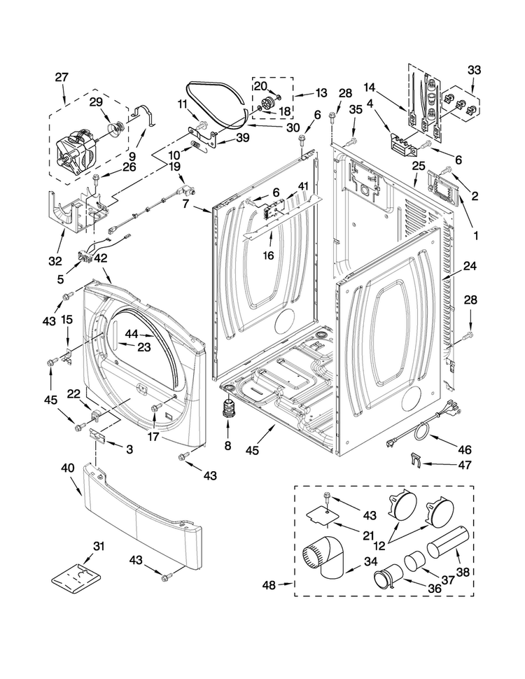 Cabinet Parts Diagram and Parts List for YIED7300WW0  Inglis Dryer