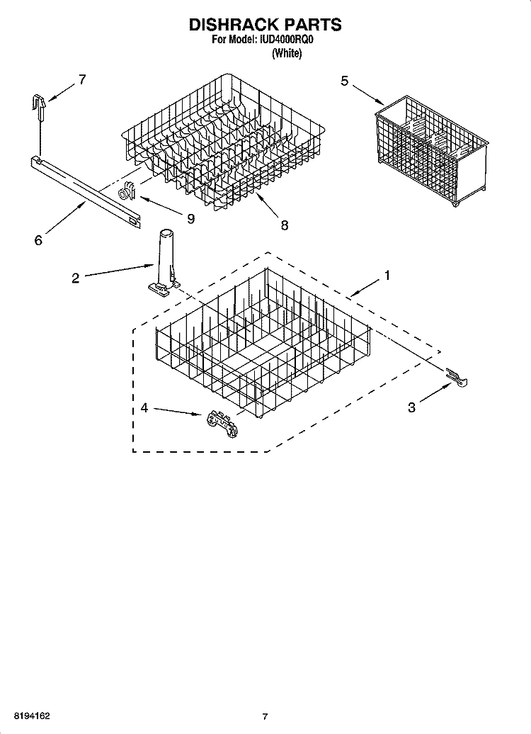 DISHRACK PARTS, OPTIONAL PARTS (NOT INCLUDED) Diagram and Parts List for IUD4000RQ0  Whirlpool Dishwasher
