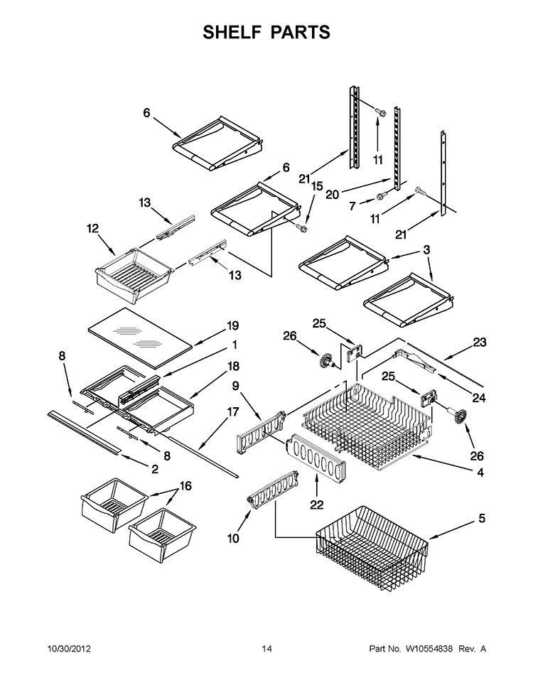 SHELF PARTS Diagram and Parts List for GB2FHDXWQ07  Whirlpool Refrigerator