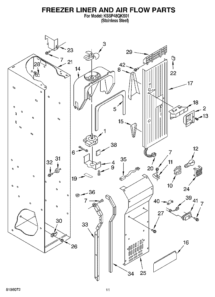 FREEZER LINER AND AIR FLOW Diagram and Parts List for KSSP48QKS01  KitchenAid Refrigerator