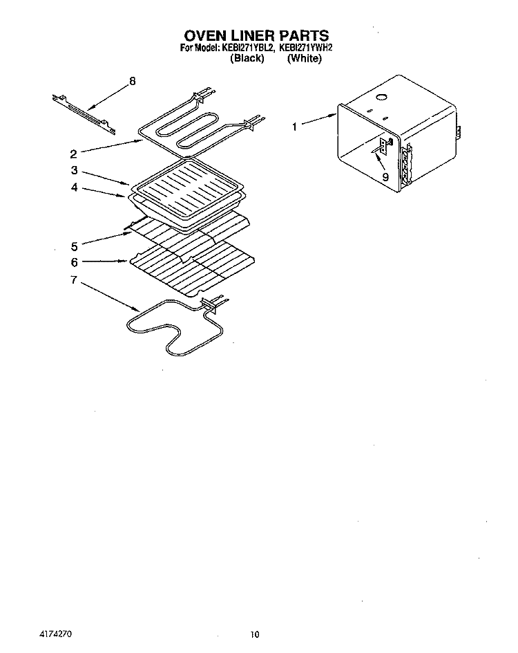 OVEN LINER Diagram and Parts List for KEBI271YWH2  KitchenAid Wall Oven
