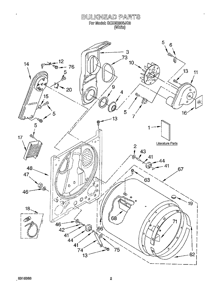 BULKHEAD, LIT/OPTIONAL Diagram and Parts List for GCEM2900JQ0  Whirlpool Dryer