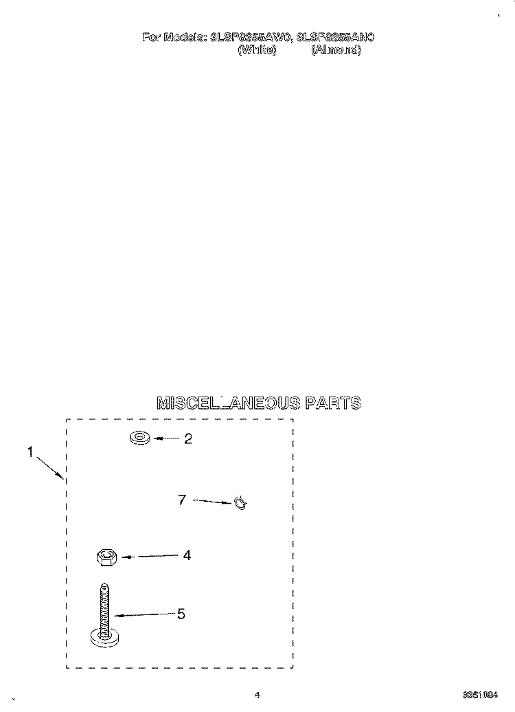 MISCELLANEOUS Diagram and Parts List for 3LSP8255AW0  Whirlpool Washer