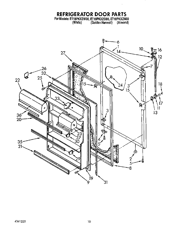 REFRIGERATOR DOOR, LIT/OPTIONAL Diagram and Parts List for ET18PKXZW00  Whirlpool Refrigerator
