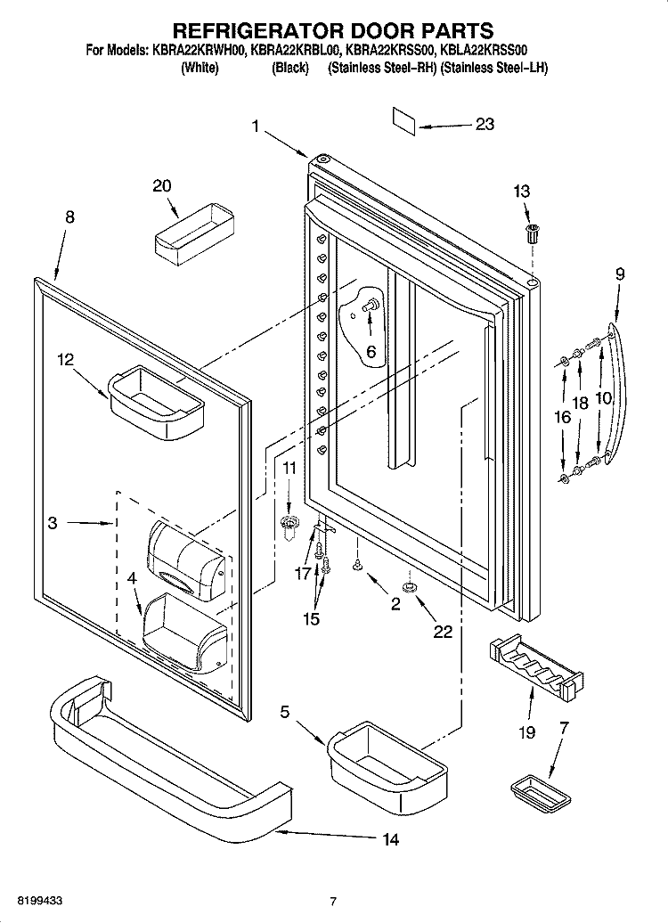 REFRIGERATOR DOOR PARTS Diagram and Parts List for KBLA22KRSS00  KitchenAid Refrigerator