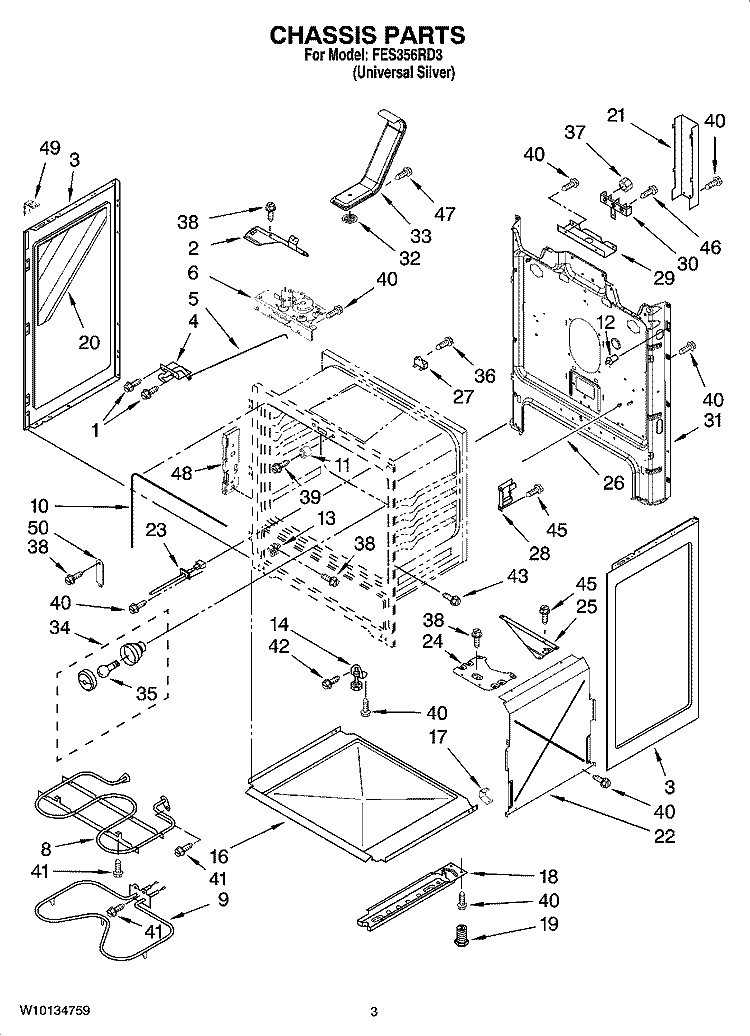 CHASSIS PARTS Diagram and Parts List for FES356RD3  Roper Range