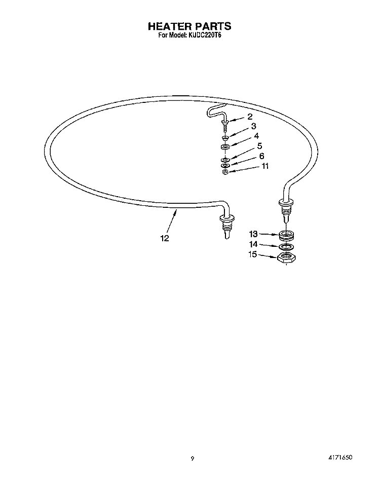 HEATER Diagram and Parts List for KUDC220T6  KitchenAid Dishwasher