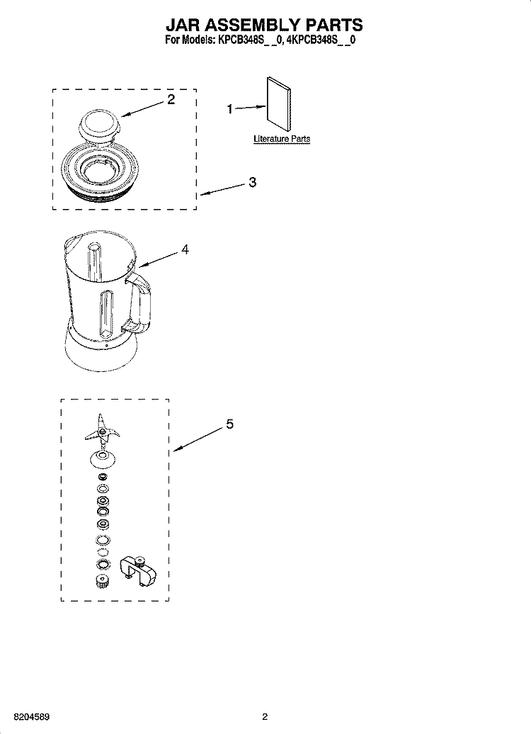 JAR ASSEMBLY PARTS Diagram and Parts List for 4KPCB348SPM0  KitchenAid Blender