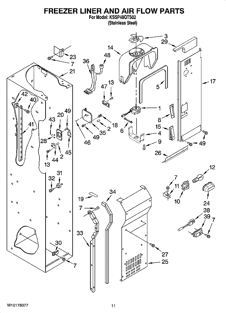 FREEZER LINER AND AIR FLOW PARTS Diagram and Parts List for KSSP48QTS02  KitchenAid Refrigerator