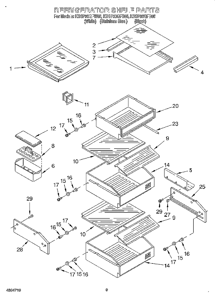 REFRIGERATOR SHELF Diagram and Parts List for KSSP36QFB05  KitchenAid Refrigerator