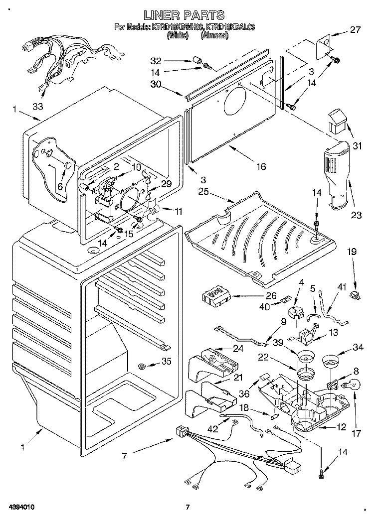 LINER Diagram and Parts List for KTRD18KDWH03  Whirlpool Refrigerator
