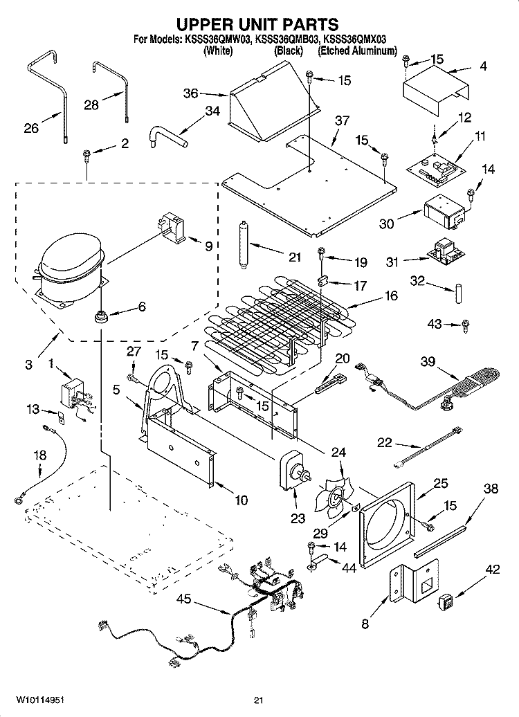 UPPER UNIT PARTS Diagram and Parts List for KSSS36QMB03  KitchenAid Refrigerator