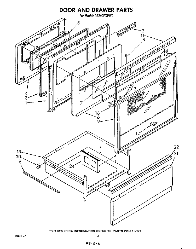 DOOR AND DRAWER Diagram and Parts List for RF390PXPW0  Whirlpool Range