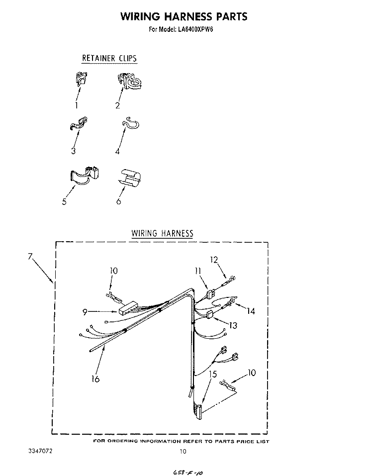 WIRING HARNESS Diagram and Parts List for LA6400XPW6  Whirlpool Washer