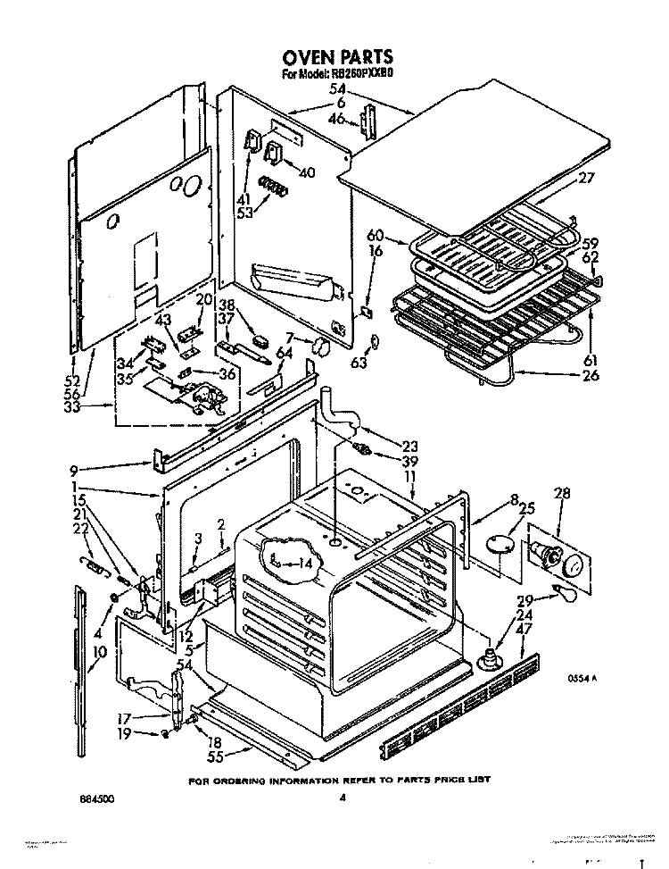 OVEN Diagram and Parts List for RB260PXXW0  Whirlpool Wall Oven