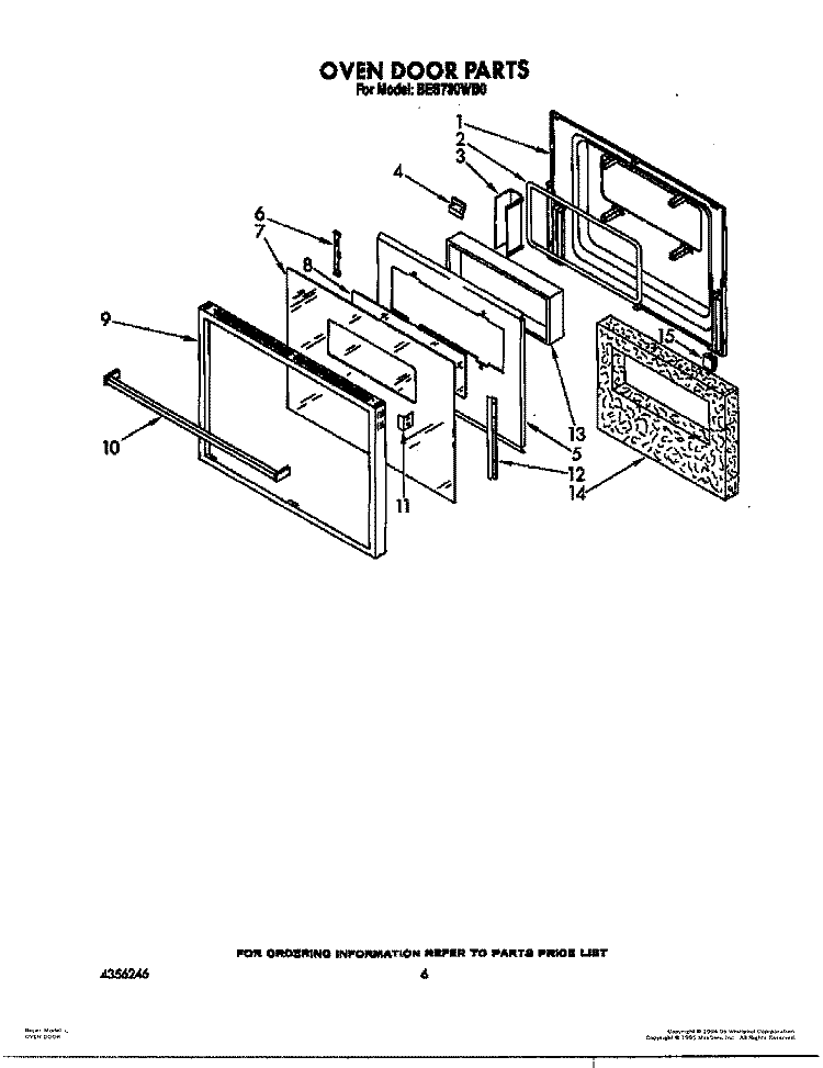 OVEN DOOR Diagram and Parts List for BES730WW0  Whirlpool Wall Oven