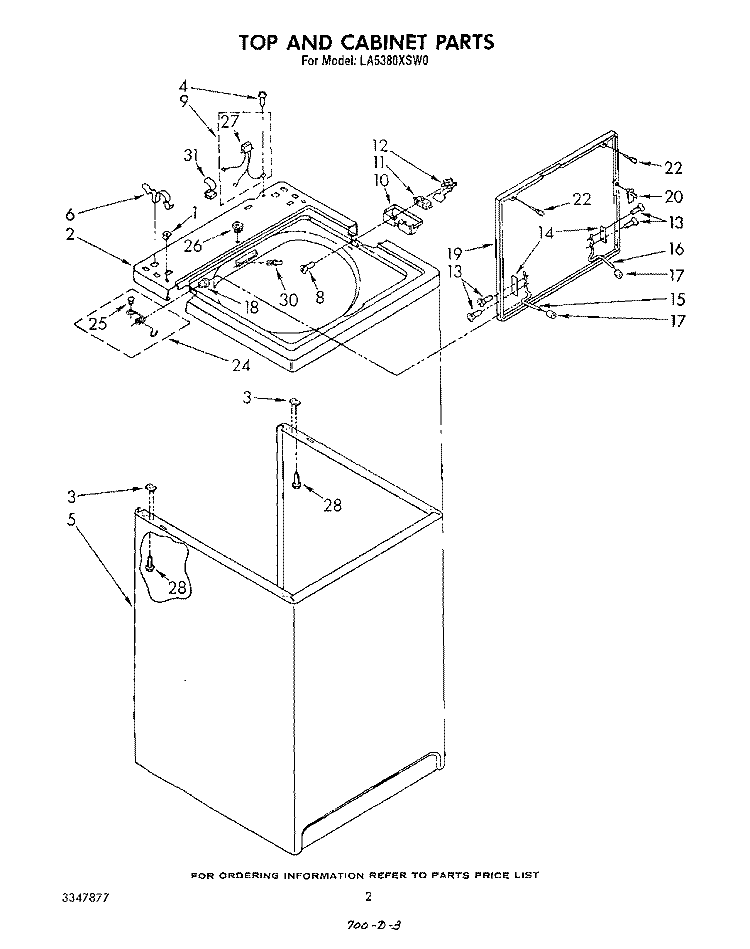 TOP AND CABINET , LITERATURE AND OPTIONAL Diagram and Parts List for LA5380XSW0  Whirlpool Washer