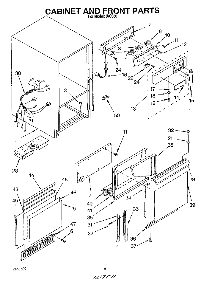 CABINET AND FRONT Diagram and Parts List for IACS50  Whirlpool Ice Maker