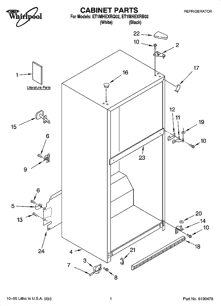 CABINET PARTS Diagram and Parts List for ET1MHEXRB02  Whirlpool Refrigerator