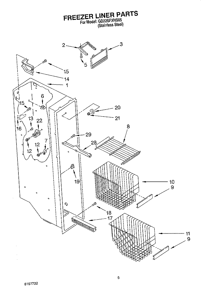 FREEZER LINER Diagram and Parts List for GD22SFXHS05  Whirlpool Refrigerator