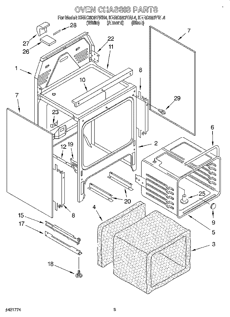 OVEN CHASSIS Diagram and Parts List for KERC500YWH4  KitchenAid Range