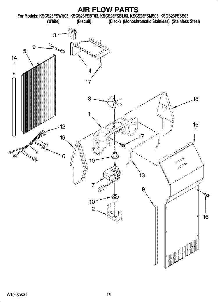 AIR FLOW PARTS Diagram and Parts List for KSCS23FSBT03  KitchenAid Refrigerator