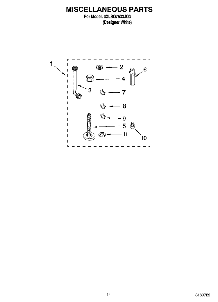 MISCELLANEOUS  PARTS, OPTIONAL PARTS (NOT INCLUDED) Diagram and Parts List for 3XLSQ7533JQ3  Whirlpool Washer